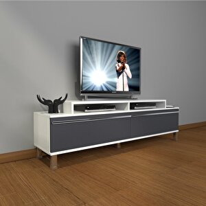 Ekoflex 4 Mdf Krom Ayaklı Tv Ünitesi Tv Sehpası Beyaz - Antrasit