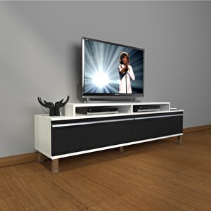 Ekoflex 4 Mdf Krom Ayaklı Tv Ünitesi Tv Sehpası Beyaz - Siyah