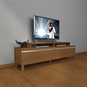 Ekoflex 4 Mdf Krom Ayaklı Tv Ünitesi Tv Sehpası Naturel Ceviz