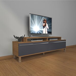 Ekoflex 4 Mdf Krom Ayaklı Tv Ünitesi Tv Sehpası Ceviz Antrasit