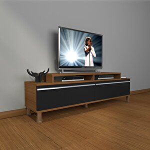 Ekoflex 4 Mdf Krom Ayaklı Tv Ünitesi Tv Sehpası Ceviz-Siyah