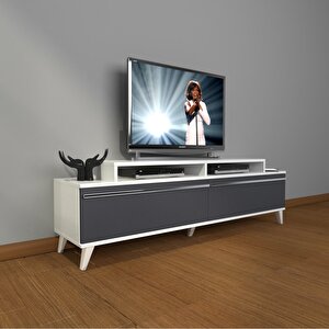 Ekoflex 4 Mdf Retro Tv Ünitesi Tv Sehpası Beyaz - Antrasit