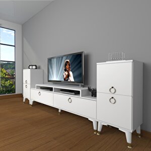 Ekoflex On2 Mdf Gold Tv Ünitesi Tv Sehpası Parlak Beyaz