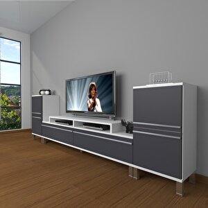 Ekoflex On2 Mdf Krom Ayaklı Tv Ünitesi Tv Sehpası Beyaz - Antrasit