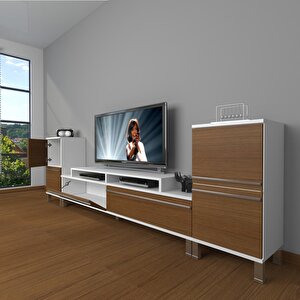 Ekoflex On2 Mdf Krom Ayaklı Tv Ünitesi Tv Sehpası Beyaz - Ceviz