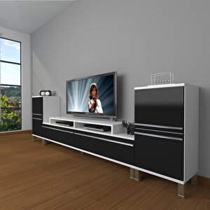 Ekoflex On2 Mdf Krom Ayaklı Tv Ünitesi Tv Sehpası Beyaz - Siyah