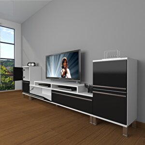 Ekoflex On2 Mdf Krom Ayaklı Tv Ünitesi Tv Sehpası Beyaz - Siyah