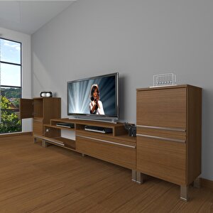 Ekoflex On2 Mdf Krom Ayaklı Tv Ünitesi Tv Sehpası Naturel Ceviz