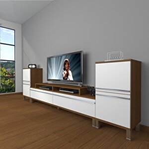 Ekoflex On2 Mdf Krom Ayaklı Tv Ünitesi Tv Sehpası Ceviz Beyaz