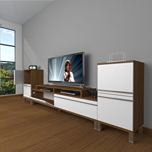 Ekoflex On2 Mdf Krom Ayaklı Tv Ünitesi Tv Sehpası Ceviz Beyaz