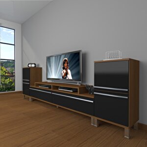 Ekoflex On2 Mdf Krom Ayaklı Tv Ünitesi Tv Sehpası Ceviz-Siyah
