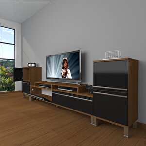 Ekoflex On2 Mdf Krom Ayaklı Tv Ünitesi Tv Sehpası Ceviz-Siyah