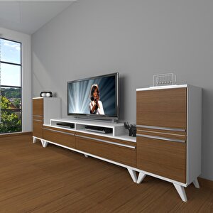 Ekoflex On2 Mdf Retro Tv Ünitesi Tv Sehpası Beyaz - Ceviz