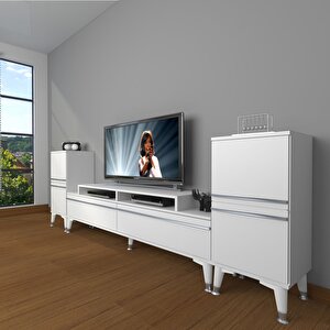 Ekoflex On2 Mdf Silver Tv Ünitesi Tv Sehpası Parlak Beyaz