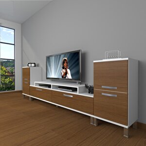 Ekoflex On2 Slm Krom Ayaklı Tv Ünitesi Tv Sehpası Beyaz - Ceviz