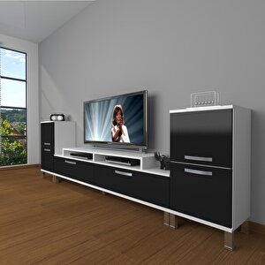 Ekoflex On2 Slm Krom Ayaklı Tv Ünitesi Tv Sehpası Beyaz - Siyah