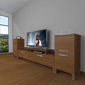 Ekoflex On2 Slm Krom Ayaklı Tv Ünitesi Tv Sehpası Naturel Ceviz