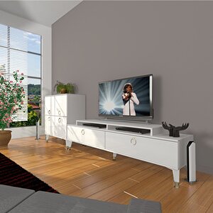 Ekoflex On Mdf Gold Tv Ünitesi Tv Sehpası Parlak Beyaz