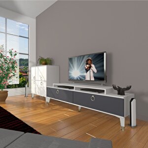 Ekoflex On Mdf Gold Tv Ünitesi Tv Sehpası Beyaz - Antrasit