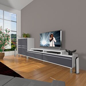 Ekoflex On Mdf Krom Ayaklı Tv Ünitesi Tv Sehpası Beyaz - Antrasit