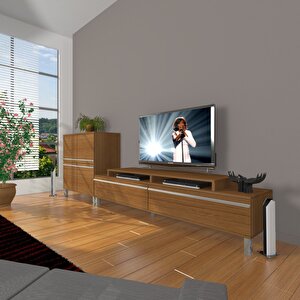 Ekoflex On Mdf Krom Ayaklı Tv Ünitesi Tv Sehpası Naturel Ceviz