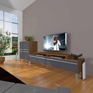 Ekoflex On Mdf Krom Ayaklı Tv Ünitesi Tv Sehpası Ceviz Antrasit