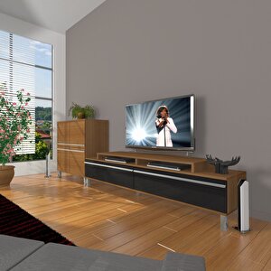 Ekoflex On Mdf Krom Ayaklı Tv Ünitesi Tv Sehpası Ceviz-Siyah