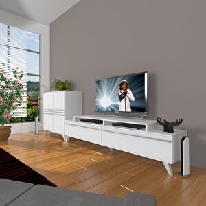 Ekoflex On Mdf Retro Tv Ünitesi Tv Sehpası Parlak Beyaz