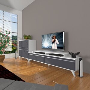 Ekoflex On Mdf Retro Tv Ünitesi Tv Sehpası Beyaz - Antrasit