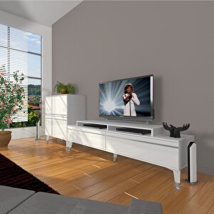 Ekoflex On Mdf Silver Tv Ünitesi Tv Sehpası Parlak Beyaz