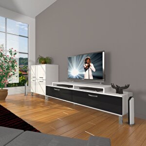 Ekoflex On Slm Krom Ayaklı Tv Ünitesi Tv Sehpası Beyaz - Siyah