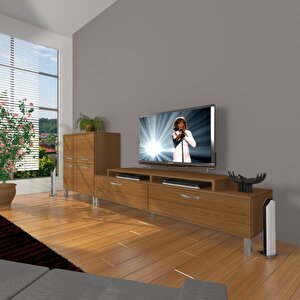 Ekoflex On Slm Krom Ayaklı Tv Ünitesi Tv Sehpası Naturel Ceviz