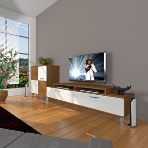 Ekoflex On Slm Krom Ayaklı Tv Ünitesi Tv Sehpası Ceviz Beyaz