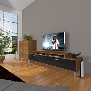 Ekoflex On Slm Krom Ayaklı Tv Ünitesi Tv Sehpası Ceviz-Siyah