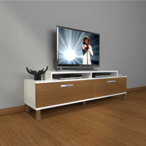 Ekoflex 4 Slm Krom Ayaklı Tv Ünitesi Tv Sehpası Beyaz - Ceviz