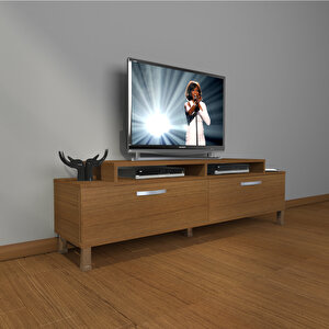 Ekoflex 4 Slm Krom Ayaklı Tv Ünitesi Tv Sehpası Naturel Ceviz