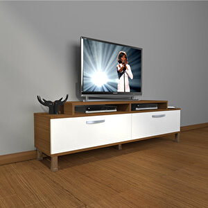 Ekoflex 4 Slm Krom Ayaklı Tv Ünitesi Tv Sehpası Ceviz Beyaz