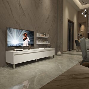 Eko 4 Mdf Std Krom Ayaklı Tv Ünitesi Tv Sehpası Parlak Beyaz