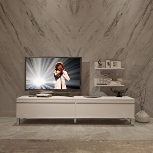 Eko 4 Mdf Std Krom Ayaklı Tv Ünitesi Tv Sehpası Parlak Beyaz