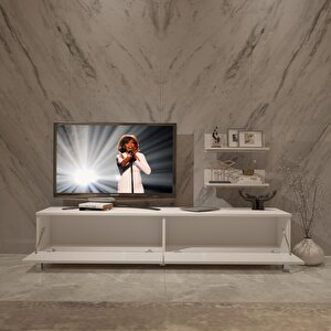 Eko 4 Mdf Std Krom Ayaklı Tv Ünitesi Tv Sehpası Parlak Beyaz