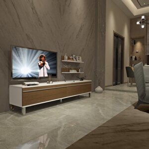 Eko 4 Mdf Std Krom Ayaklı Tv Ünitesi Tv Sehpası Beyaz - Ceviz