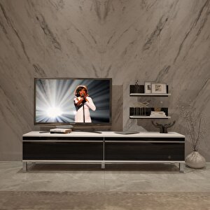 Eko 4 Mdf Std Krom Ayaklı Tv Ünitesi Tv Sehpası Beyaz - Siyah