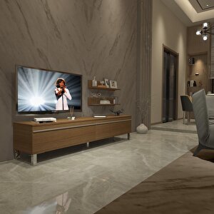 Eko 4 Mdf Std Krom Ayaklı Tv Ünitesi Tv Sehpası Naturel Ceviz