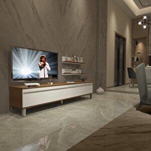 Eko 4 Mdf Std Krom Ayaklı Tv Ünitesi Tv Sehpası Ceviz Beyaz