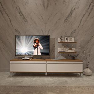 Eko 4 Mdf Std Krom Ayaklı Tv Ünitesi Tv Sehpası Ceviz Beyaz