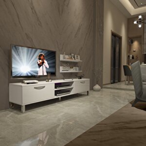 Eko 4 Mdf Dvd Krom Ayaklı Tv Ünitesi Tv Sehpası Parlak Beyaz
