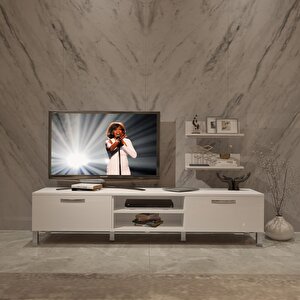 Eko 4 Mdf Dvd Krom Ayaklı Tv Ünitesi Tv Sehpası Parlak Beyaz