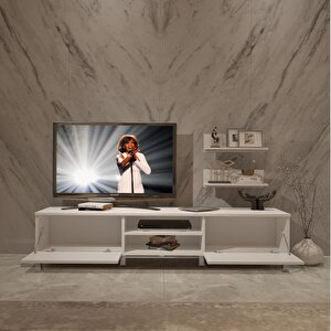 Eko 4 Mdf Dvd Krom Ayaklı Tv Ünitesi Tv Sehpası Parlak Beyaz