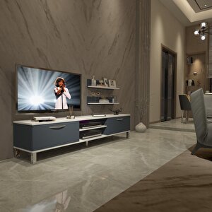 Eko 4 Mdf Dvd Krom Ayaklı Tv Ünitesi Tv Sehpası Beyaz - Antrasit