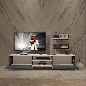 Eko 4 Mdf Dvd Krom Ayaklı Tv Ünitesi Tv Sehpası Beyaz - Antrasit